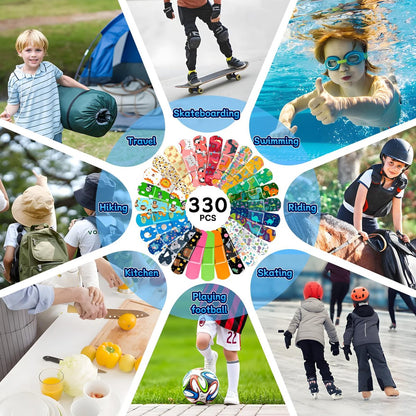 Saranna Künstlerpflaster für Kinder – 330 bunte, wasserdichte, atmungsaktive Pflaster mit niedlichen Cartoon-Motiven für Jungen und Mädchen