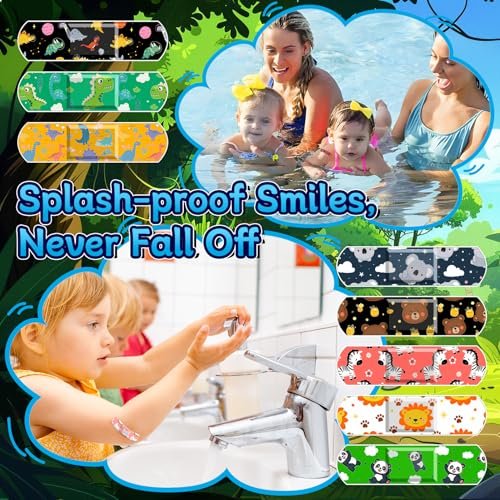 Saranna Künstlerpflaster für Kinder – 330 bunte, wasserdichte, atmungsaktive Pflaster mit niedlichen Cartoon-Motiven für Jungen und Mädchen