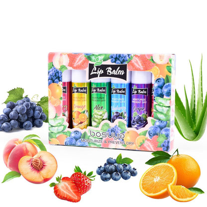 Fruchtgeschmack Lippenbalsam, 6er Pack Natürlicher Feuchtigkeitsspender mit Vitamin E und Kokosöl, 100% natürlicher & biologischer Lippenbalsam-Stick für rissige oder trockene Lippen