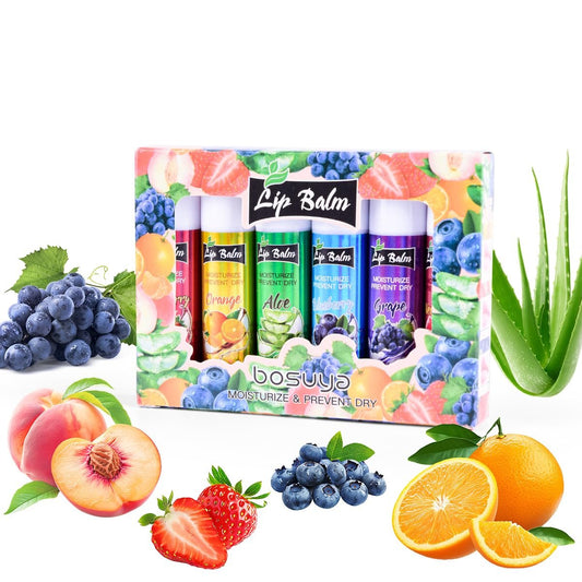Fruchtgeschmack Lippenbalsam, 6er Pack Natürlicher Feuchtigkeitsspender mit Vitamin E und Kokosöl, 100% natürlicher & biologischer Lippenbalsam-Stick für rissige oder trockene Lippen