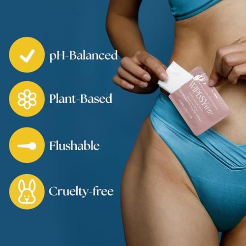 40 Stück spülbare Damen-Feuchttücher, einzeln verpackte Intim-Reinigungstücher für Frauen | Reisegröße für die Periode und den täglichen Gebrauch, pH-ausgeglichen, leicht parfümiert mit Kamelie, Kamille & Aloe