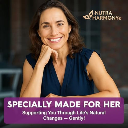 NUTRAHARMONY 25-in-1 Perimenopause Komplex – Frauen Nahrungsergänzung mit Dong Quai, Traubensilberkerze, Prä- & Probiotika – gegen Hitzewallungen, Schweißausbrüche, Unterstützung für Verdauung, Schlaf & Stimmung – Laborgetestet – 60 Kapseln