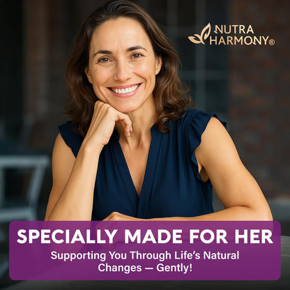 NUTRAHARMONY 25-in-1 Perimenopause Komplex – Frauen Nahrungsergänzung mit Dong Quai, Traubensilberkerze, Prä- & Probiotika – gegen Hitzewallungen, Schweißausbrüche, Unterstützung für Verdauung, Schlaf & Stimmung – Laborgetestet – 60 Kapseln