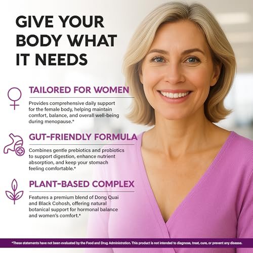 NUTRAHARMONY 25-in-1 Perimenopause Komplex – Frauen Nahrungsergänzung mit Dong Quai, Traubensilberkerze, Prä- & Probiotika – gegen Hitzewallungen, Schweißausbrüche, Unterstützung für Verdauung, Schlaf & Stimmung – Laborgetestet – 60 Kapseln