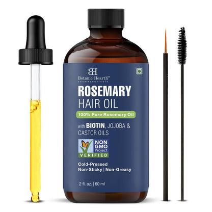 Botanic Hearth 100% Reines Rosmarinöl für Haarwachstum | Angereichert mit Biotin, Jojoba & Rizinusöl | Haartonikum für trockenes, geschädigtes Haar, Stärkung & Gesundheit, 60 ml
