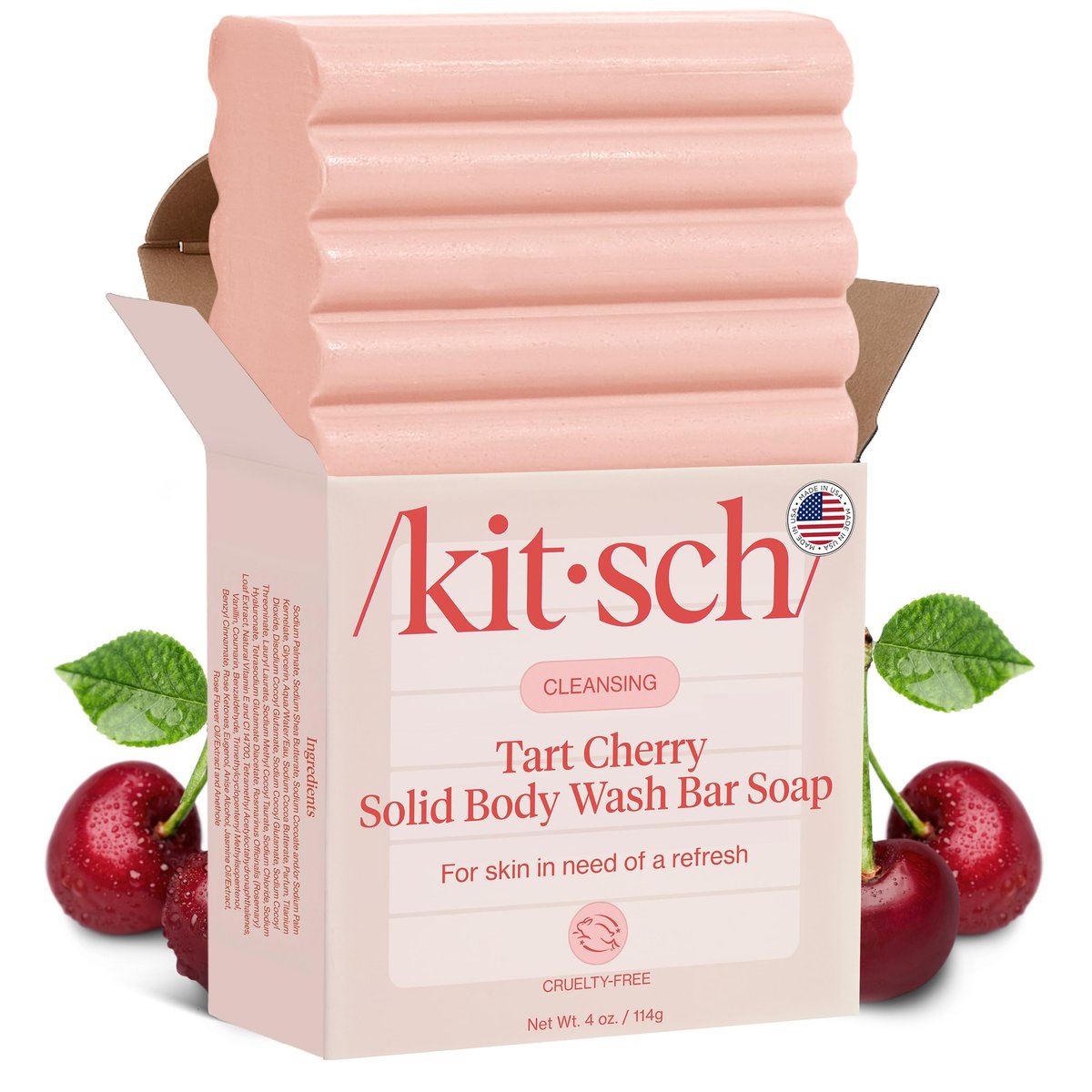 Kitsch Reinigender Tart Cherry Seifenbar mit Erfrischendem Duft – Umweltfreundliche Körperwäsche, die Frauen lieben – Kirsch-Festseife für den täglichen Gebrauch – Silikon-, Sulfat- und Parabenfrei, Hergestellt in den USA – 113g