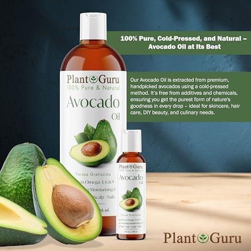 Plant Guru Avocado Öl 240 ml – Kaltgepresst, 100% rein, natürliches Trägeröl für Haut, Gesicht und Haare – Ideal für DIY Cremes, Lotionen, Lippenbalsam und Seifenherstellung
