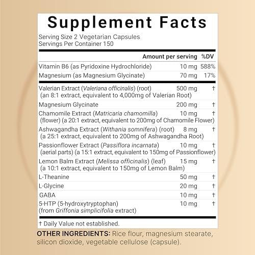 NatureBell Baldrianwurzel für Schlaf, 300 vegane Kapseln mit Magnesiumglycinat, Kamille, Passionsblume, Melisse, Ashwagandha & mehr – Entspannungs- und Schlafunterstützung – Melatoninfrei