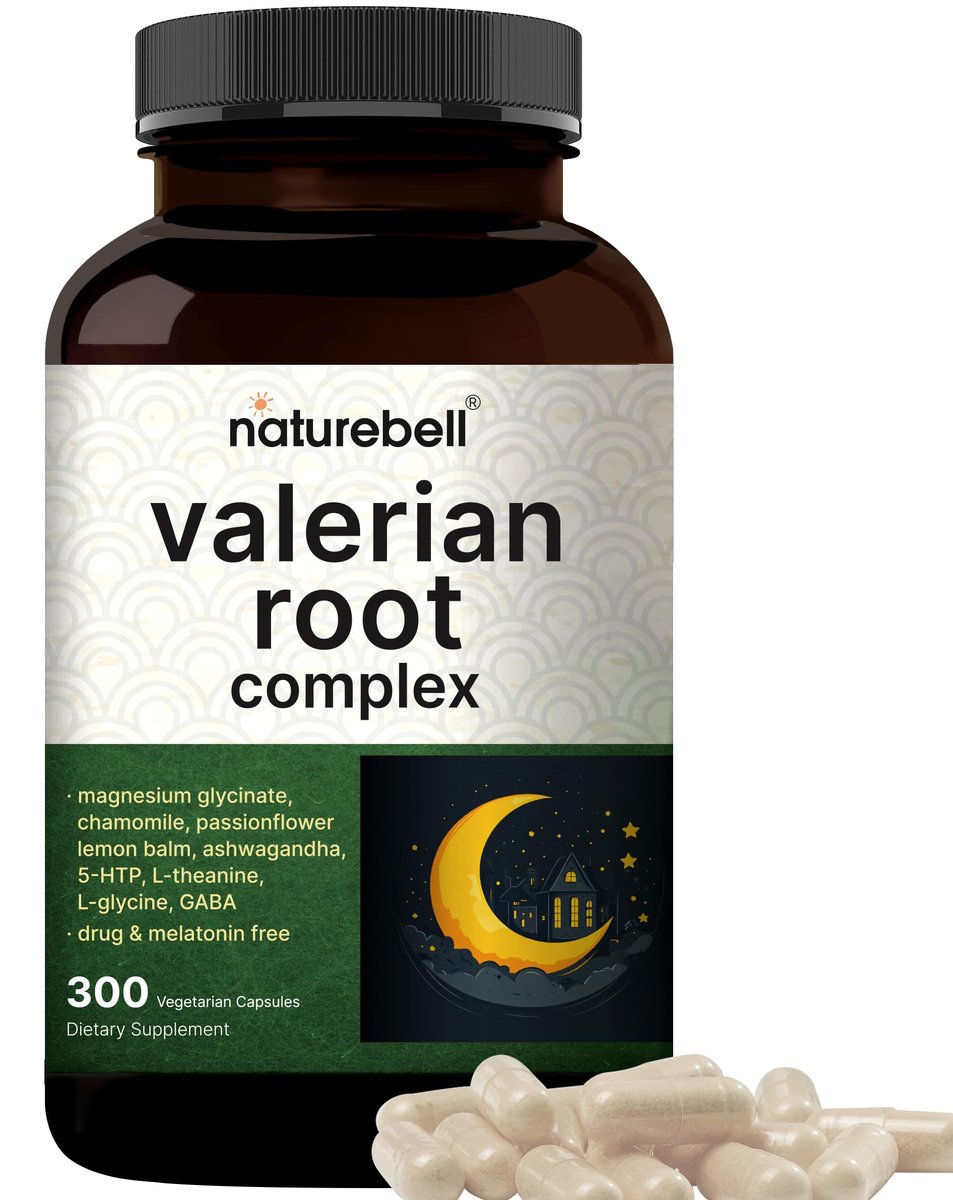 NatureBell Baldrianwurzel für Schlaf, 300 vegane Kapseln mit Magnesiumglycinat, Kamille, Passionsblume, Melisse, Ashwagandha & mehr – Entspannungs- und Schlafunterstützung – Melatoninfrei