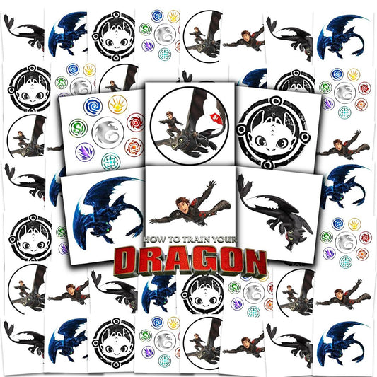 Drachenzähmen leicht gemacht Tattoos Partytüten Set ~ 70+ einzeln perforierte 2" x 2" temporäre Tattoos für Kinder Jungen Mädchen | Drachenzähmen leicht gemacht Partyzubehör