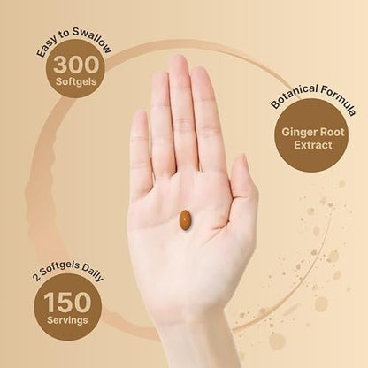 NatureBell Ingwerwurzel Extrakt mit MCT-Öl – 300 Weichkapseln | Tägliches Ingwerpräparat für 5 Monate | Nicht-GVO, Glutenfrei