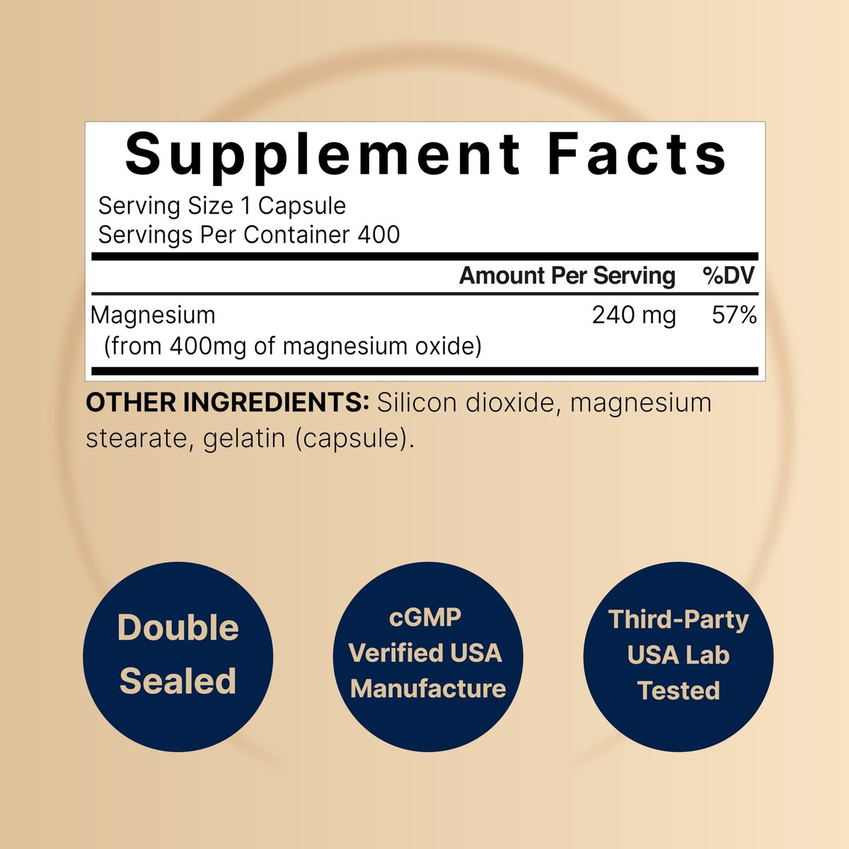 Magnesiumoxid 400 mg, 400 Kapseln | Hochreine elementare Form – Extra stark – Essentielle Mineralergänzung für Muskeln, Verdauung, Knochen und Herzunterstützung – Nicht gentechnisch verändert & glutenfrei