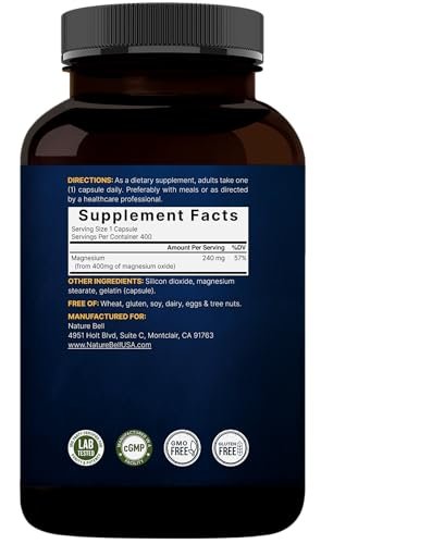 Magnesiumoxid 400 mg, 400 Kapseln | Hochreine elementare Form – Extra stark – Essentielle Mineralergänzung für Muskeln, Verdauung, Knochen und Herzunterstützung – Nicht gentechnisch verändert & glutenfrei