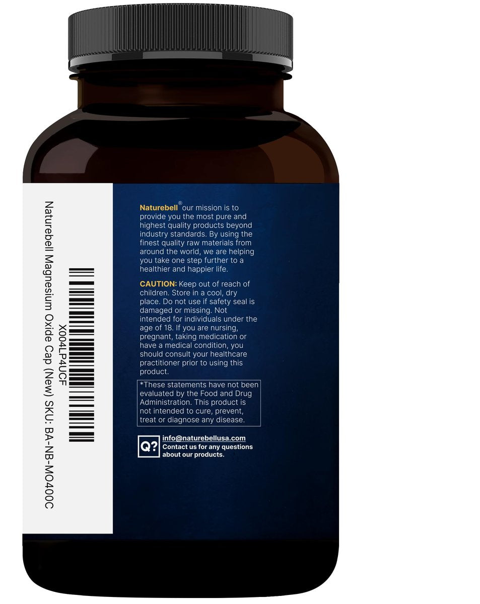 Magnesiumoxid 400 mg, 400 Kapseln | Hochreine elementare Form – Extra stark – Essentielle Mineralergänzung für Muskeln, Verdauung, Knochen und Herzunterstützung – Nicht gentechnisch verändert & glutenfrei