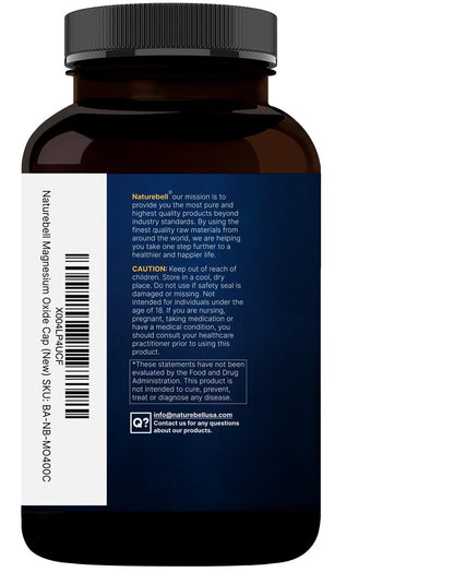 Magnesiumoxid 400 mg, 400 Kapseln | Hochreine elementare Form – Extra stark – Essentielle Mineralergänzung für Muskeln, Verdauung, Knochen und Herzunterstützung – Nicht gentechnisch verändert & glutenfrei