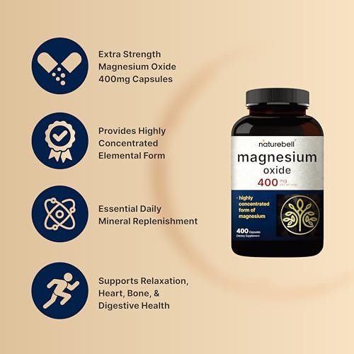 Magnesiumoxid 400 mg, 400 Kapseln | Hochreine elementare Form – Extra stark – Essentielle Mineralergänzung für Muskeln, Verdauung, Knochen und Herzunterstützung – Nicht gentechnisch verändert & glutenfrei