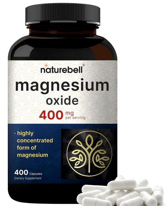 Magnesiumoxid 400 mg, 400 Kapseln | Hochreine elementare Form – Extra stark – Essentielle Mineralergänzung für Muskeln, Verdauung, Knochen und Herzunterstützung – Nicht gentechnisch verändert & glutenfrei