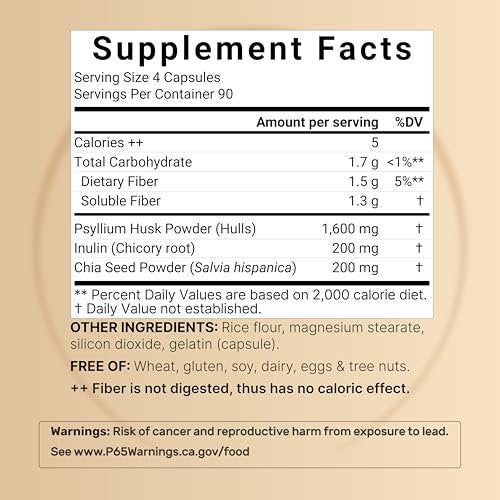 NatureBell Psyllium-Faser-Kapseln, 2.000 mg pro Portion, 360 Kapseln | Löslicher Ballaststoff | 3-in-1 mit Inulin & Chiasamen | Pflanzlich, Nicht-GVO, Glutenfrei