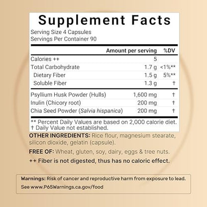 NatureBell Psyllium-Faser-Kapseln, 2.000 mg pro Portion, 360 Kapseln | Löslicher Ballaststoff | 3-in-1 mit Inulin & Chiasamen | Pflanzlich, Nicht-GVO, Glutenfrei
