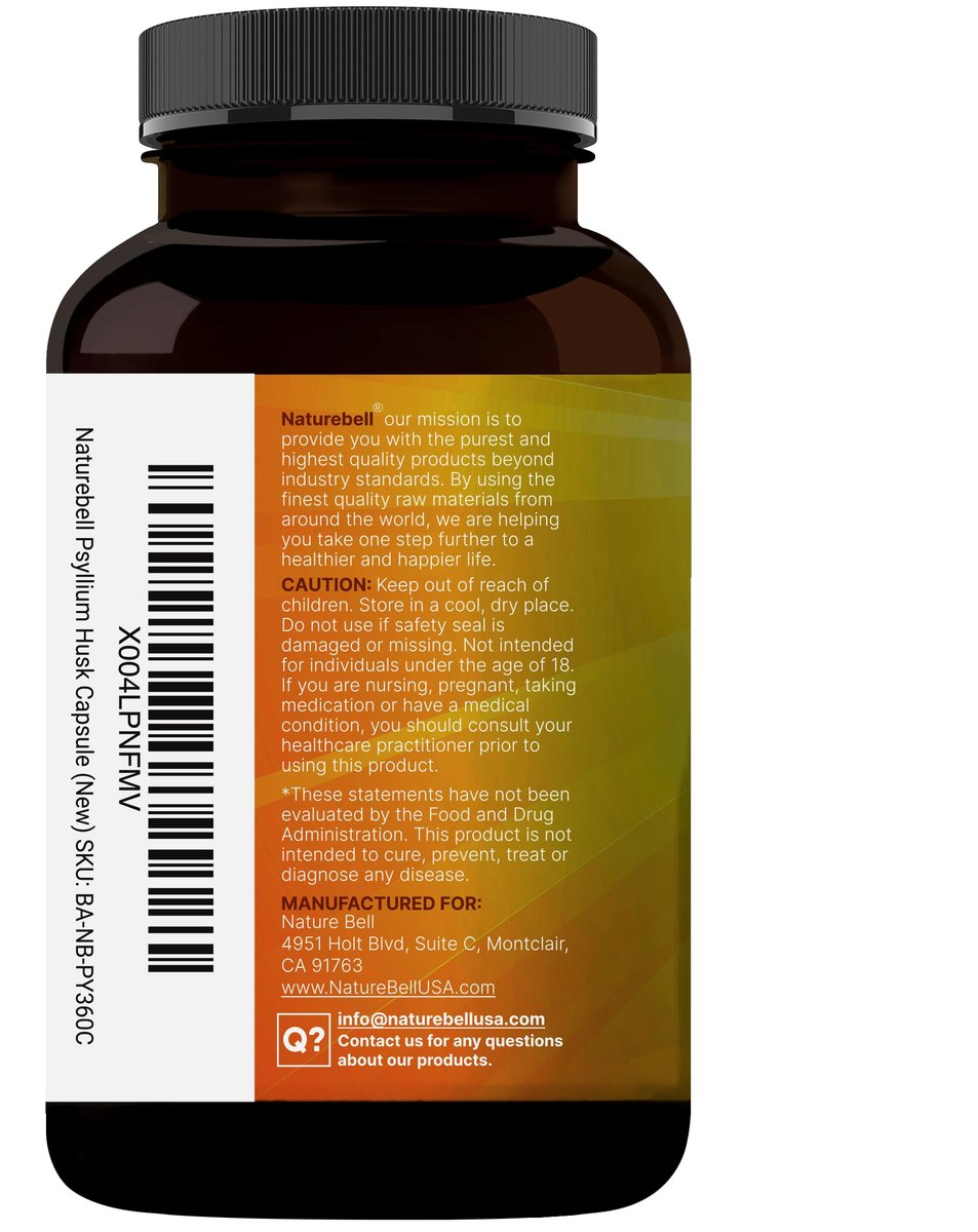 NatureBell Psyllium-Faser-Kapseln, 2.000 mg pro Portion, 360 Kapseln | Löslicher Ballaststoff | 3-in-1 mit Inulin & Chiasamen | Pflanzlich, Nicht-GVO, Glutenfrei