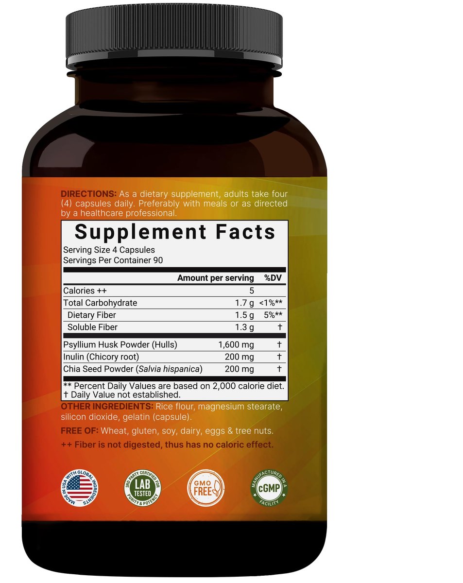NatureBell Psyllium-Faser-Kapseln, 2.000 mg pro Portion, 360 Kapseln | Löslicher Ballaststoff | 3-in-1 mit Inulin & Chiasamen | Pflanzlich, Nicht-GVO, Glutenfrei