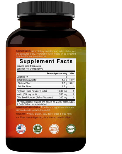 NatureBell Psyllium-Faser-Kapseln, 2.000 mg pro Portion, 360 Kapseln | Löslicher Ballaststoff | 3-in-1 mit Inulin & Chiasamen | Pflanzlich, Nicht-GVO, Glutenfrei