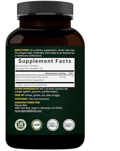 Boron 10mg, 300 Softgels mit MCT-Öl | Hohe Absorption | Dreifachwirkendes Borpräparat für Männer & Frauen | Glycinat, Citrat & Aspartat-Komplex | Spurenelemente für Hormon-, Knochen- & Gelenkunterstützung