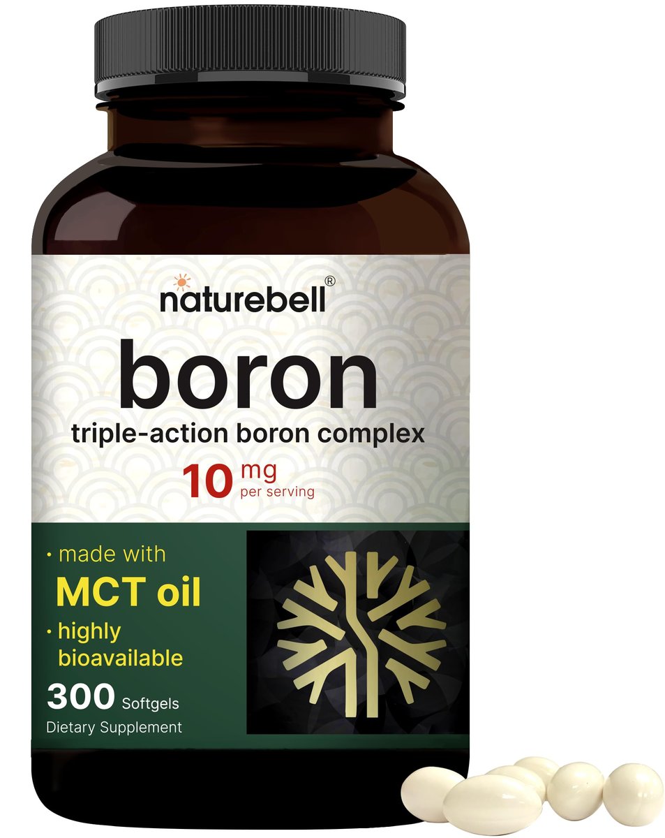 Boron 10mg, 300 Softgels mit MCT-Öl | Hohe Absorption | Dreifachwirkendes Borpräparat für Männer & Frauen | Glycinat, Citrat & Aspartat-Komplex | Spurenelemente für Hormon-, Knochen- & Gelenkunterstützung