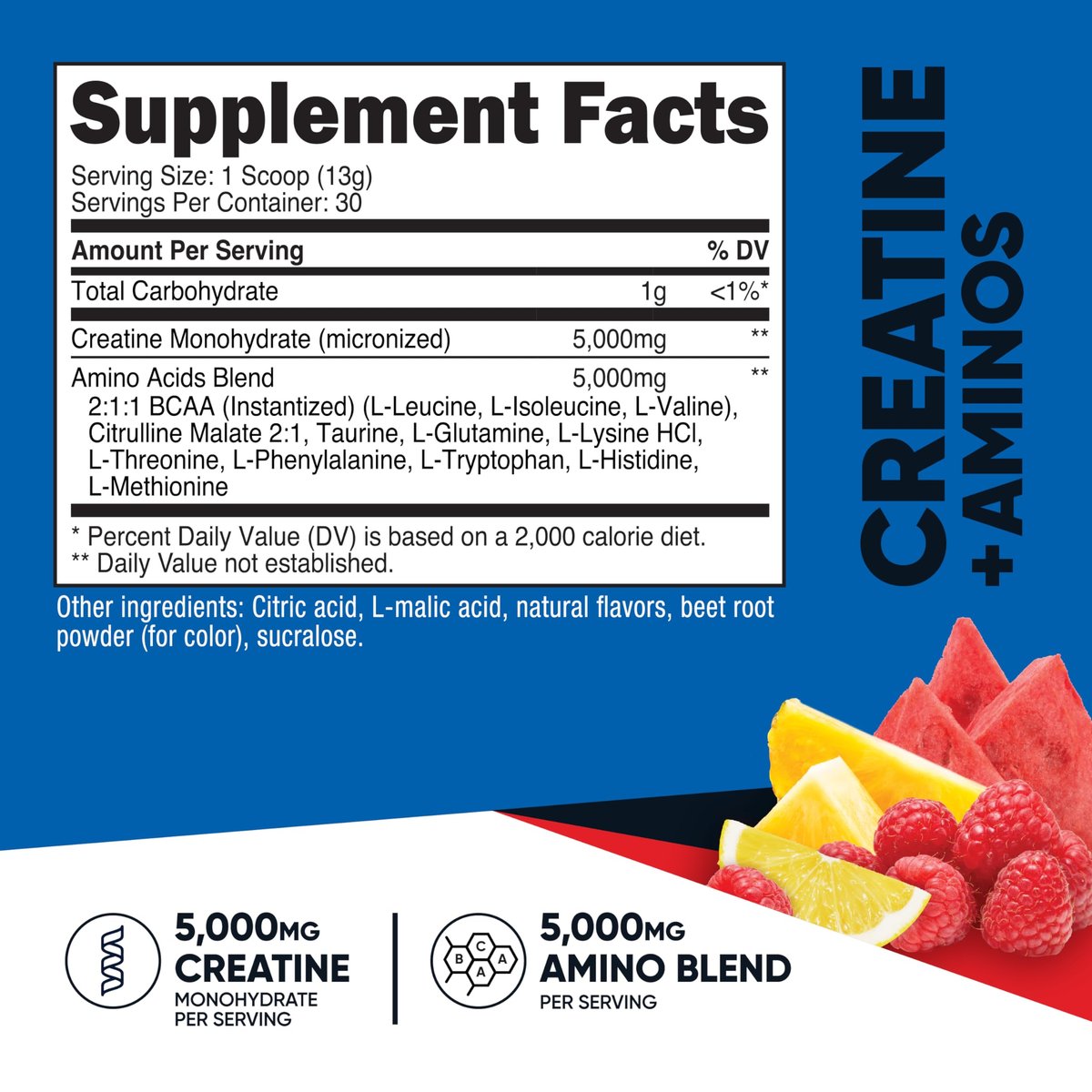 Nutricost Creatin + Aminos 30 Portionen (Fruchtpunsch-Geschmack) - 5.000 mg Creatin Monohydrat + 5.000 mg BCAA-Amino-Mischung pro Portion
