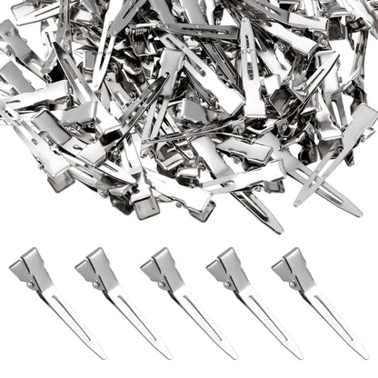 100 Stück Haarklammern, Metall-Silber-Duckbill-Clips 4,5 cm, Einzelzinken-Curl-Clips für Haarverlängerungen