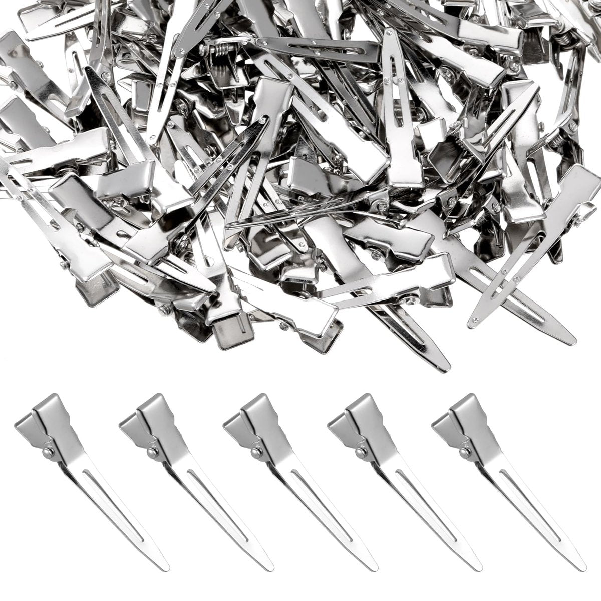 100 Stück Haarklammern, Metall-Silber-Duckbill-Clips 4,5 cm, Einzelzinken-Curl-Clips für Haarverlängerungen