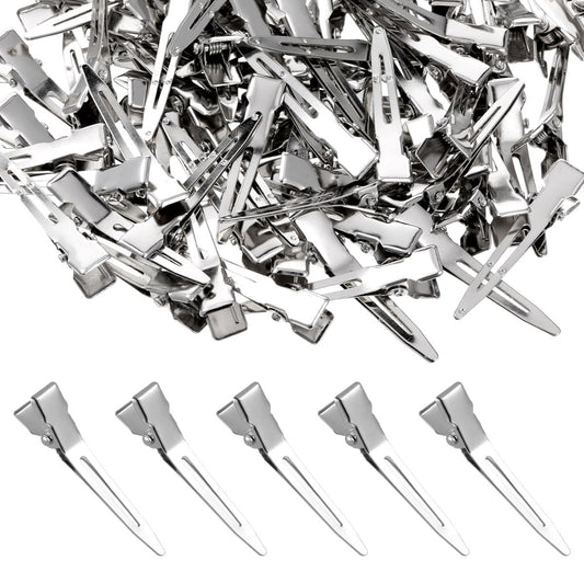 100 Stück Haarklammern, Metall-Silber-Duckbill-Clips 4,5 cm, Einzelzinken-Curl-Clips für Haarverlängerungen