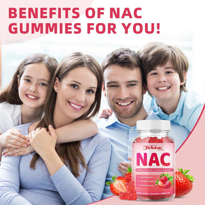 Mchokuu NAC Gummies für Erwachsene & Kinder 1000mg pro Portion, NAC Nahrungsergänzungsmittel N-Acetylcystein für Immun-, Glutathion- & Antioxidantien-Unterstützung, Zuckerfrei Vegan Erdbeergeschmack, 60 Stück