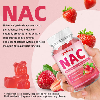 Mchokuu NAC Gummies für Erwachsene & Kinder 1000mg pro Portion, NAC Nahrungsergänzungsmittel N-Acetylcystein für Immun-, Glutathion- & Antioxidantien-Unterstützung, Zuckerfrei Vegan Erdbeergeschmack, 60 Stück