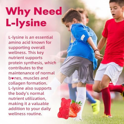 Mchokuu L-Lysin 1000mg Gummibärchen, Kaubare Lysin-Ergänzung für Erwachsene und Kinder zur Immununterstützung, essentielle Aminosäure, vegetarisch, nicht genetisch verändert, zuckerfrei, glutenfrei, Erdbeergeschmack, 60 Stück