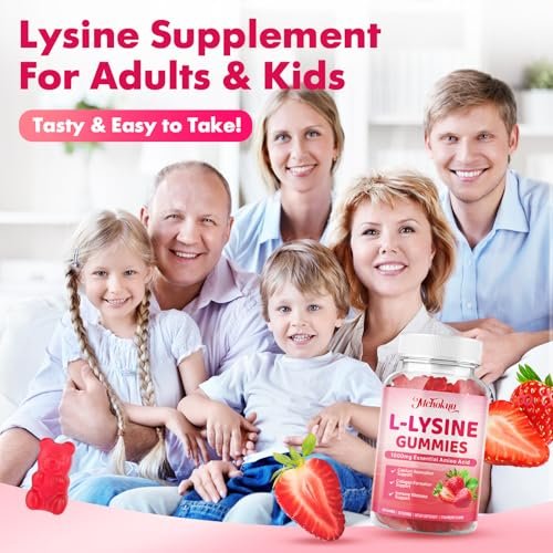 Mchokuu L-Lysin 1000mg Gummibärchen, Kaubare Lysin-Ergänzung für Erwachsene und Kinder zur Immununterstützung, essentielle Aminosäure, vegetarisch, nicht genetisch verändert, zuckerfrei, glutenfrei, Erdbeergeschmack, 60 Stück