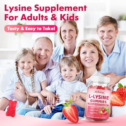 Mchokuu L-Lysin 1000mg Gummibärchen, Kaubare Lysin-Ergänzung für Erwachsene und Kinder zur Immununterstützung, essentielle Aminosäure, vegetarisch, nicht genetisch verändert, zuckerfrei, glutenfrei, Erdbeergeschmack, 60 Stück
