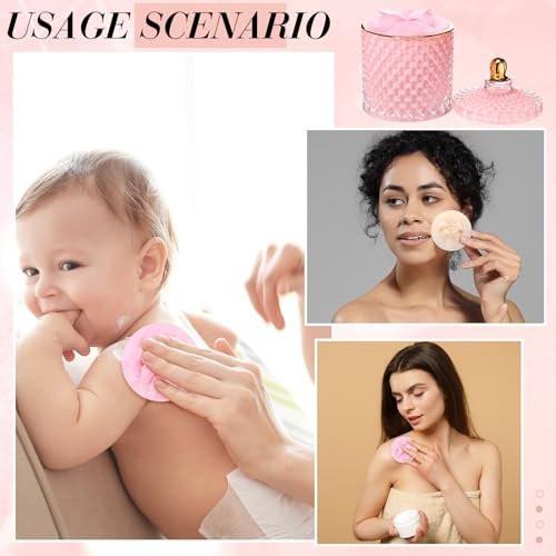 Chunful 3er Set Großer Körperpuder-Quaste und 5-Zoll-Behälter, Rosa Puderbehälter mit 3,5-Zoll-Weichen Puderquasten, Waschbar, Wiederverwendbar, für Gesicht & Körper, Glitzer, Nasse & Trockene Anwendung, für Talkum oder Lose Puder