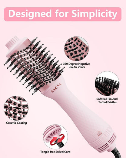 SAOSA Haartrocknerbürste 4-in-1 Professionelle Titan-Ionen-Heißluftbürste & Volumizer mit ALCI-Sicherheitsstecker für mittellanges bis langes Haar (Rosa)