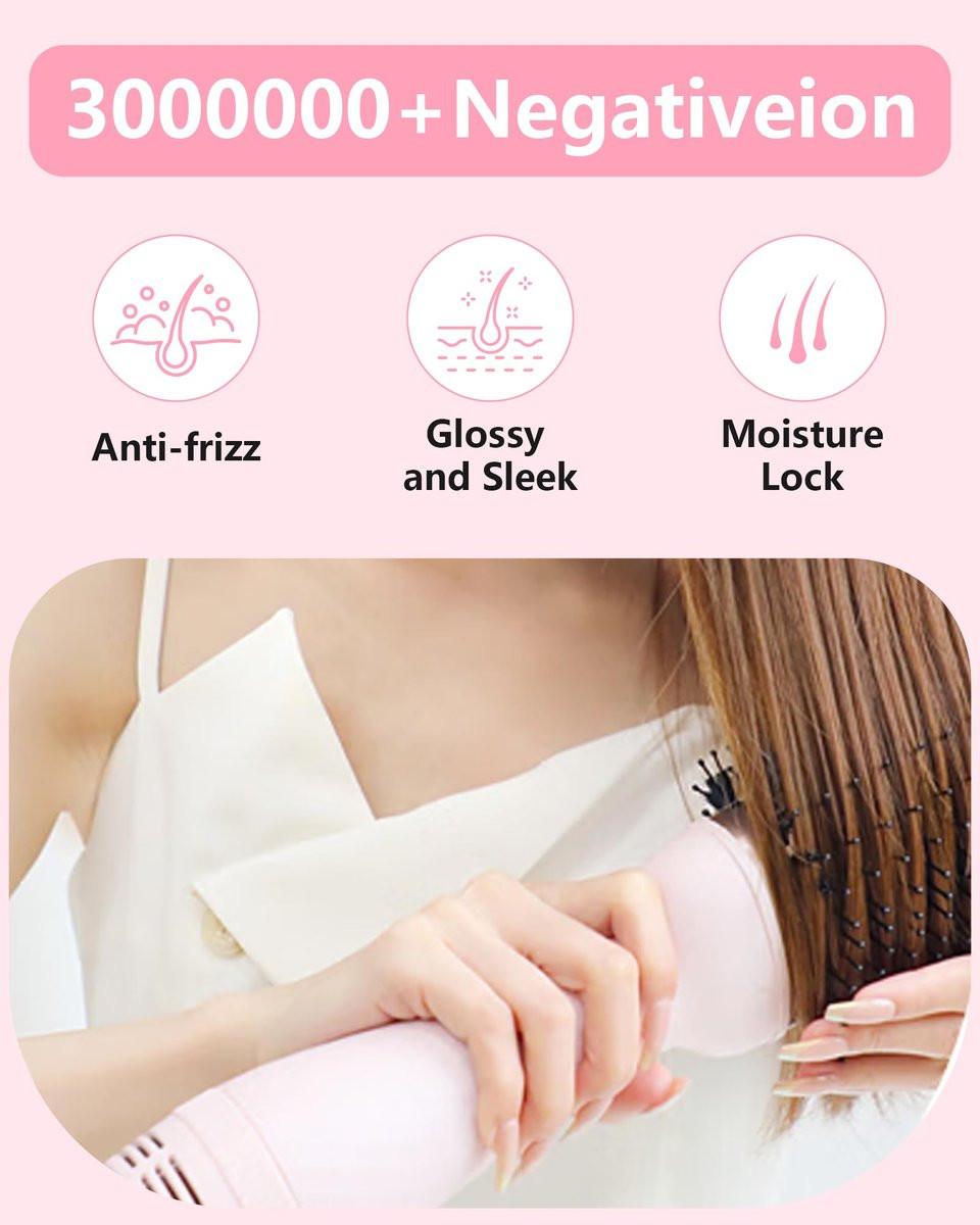 SAOSA Haartrocknerbürste 4-in-1 Professionelle Titan-Ionen-Heißluftbürste & Volumizer mit ALCI-Sicherheitsstecker für mittellanges bis langes Haar (Rosa)