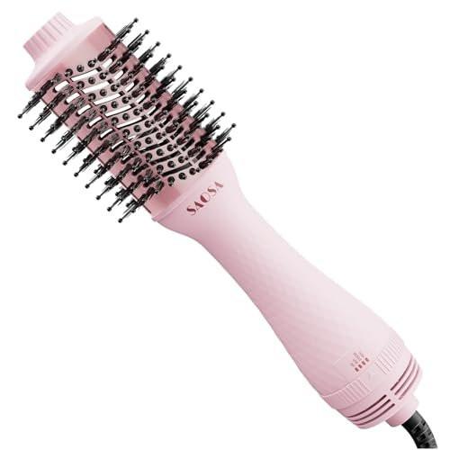 SAOSA Haartrocknerbürste 4-in-1 Professionelle Titan-Ionen-Heißluftbürste & Volumizer mit ALCI-Sicherheitsstecker für mittellanges bis langes Haar (Rosa)