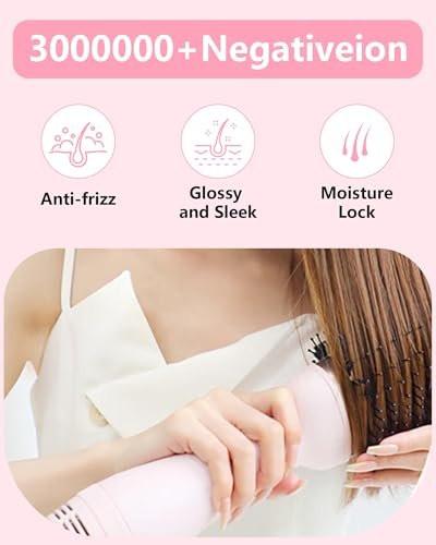 SAOSA Haartrocknerbürste 4-in-1 Professionelle Titan-Ionen-Heißluftbürste & Volumizer mit ALCI-Sicherheitsstecker für mittellanges bis langes Haar (Rosa)