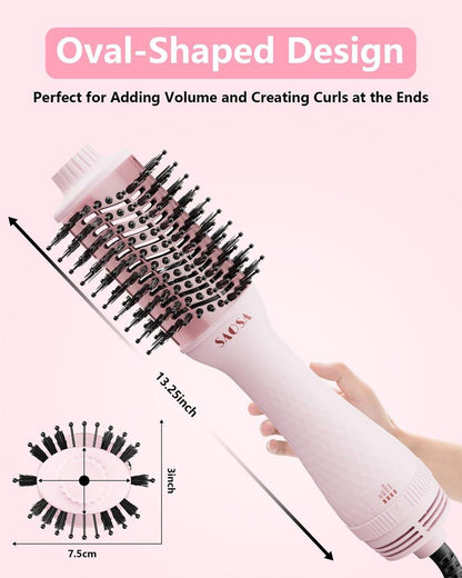 SAOSA Haartrocknerbürste 4-in-1 Professionelle Titan-Ionen-Heißluftbürste & Volumizer mit ALCI-Sicherheitsstecker für mittellanges bis langes Haar (Rosa)