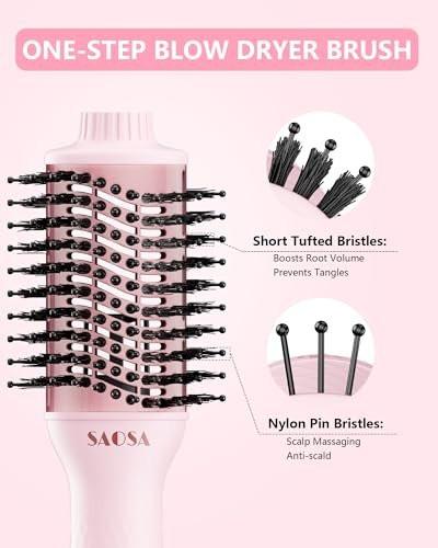 SAOSA Haartrocknerbürste 4-in-1 Professionelle Titan-Ionen-Heißluftbürste & Volumizer mit ALCI-Sicherheitsstecker für mittellanges bis langes Haar (Rosa)