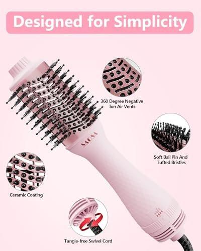SAOSA Haartrocknerbürste 4-in-1 Professionelle Titan-Ionen-Heißluftbürste & Volumizer mit ALCI-Sicherheitsstecker für mittellanges bis langes Haar (Rosa)