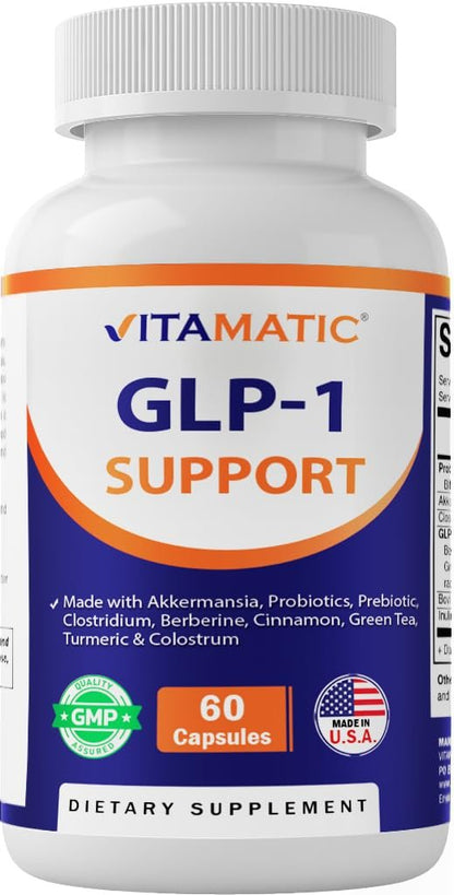 Vitamatic GLP-1 Unterstützung für Männer & Frauen, 60 Kapseln - mit Akkermansia, Probiotika, Präbiotikum, Clostridium, Berberin, Zimt, grünem Tee, Kurkuma & Kolostrum