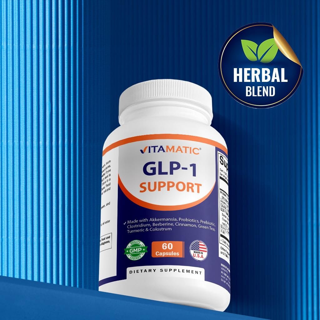Vitamatic GLP-1 Unterstützung für Männer & Frauen, 60 Kapseln - mit Akkermansia, Probiotika, Präbiotikum, Clostridium, Berberin, Zimt, grünem Tee, Kurkuma & Kolostrum