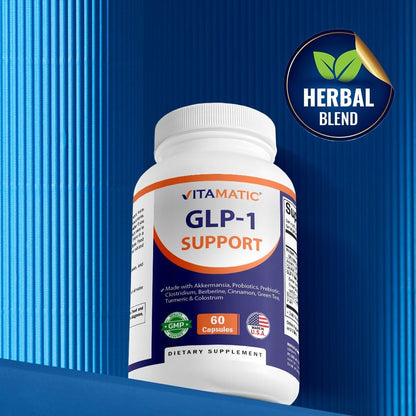 Vitamatic GLP-1 Unterstützung für Männer & Frauen, 60 Kapseln - mit Akkermansia, Probiotika, Präbiotikum, Clostridium, Berberin, Zimt, grünem Tee, Kurkuma & Kolostrum