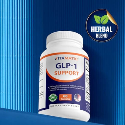 Vitamatic GLP-1 Unterstützung für Männer & Frauen, 60 Kapseln - mit Akkermansia, Probiotika, Präbiotikum, Clostridium, Berberin, Zimt, grünem Tee, Kurkuma & Kolostrum