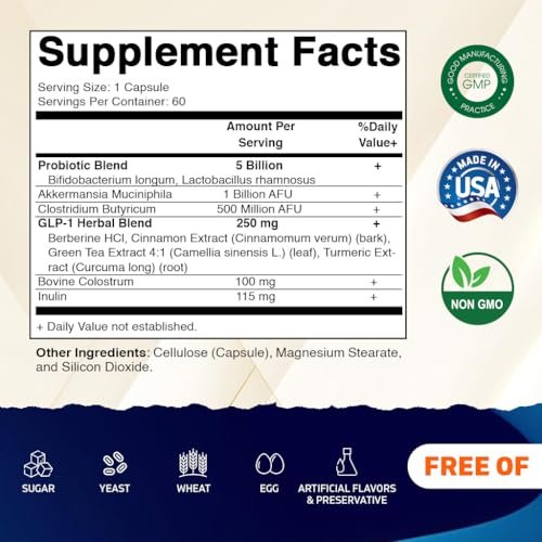Vitamatic GLP-1 Unterstützung für Männer & Frauen, 60 Kapseln - mit Akkermansia, Probiotika, Präbiotikum, Clostridium, Berberin, Zimt, grünem Tee, Kurkuma & Kolostrum